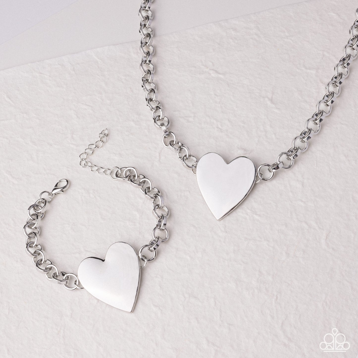 Sweet Start - Paparazzi Complete Look - Smitten Start - Silver Heart Necklace and Sentimental Start - Silver Heart Bracelet Set