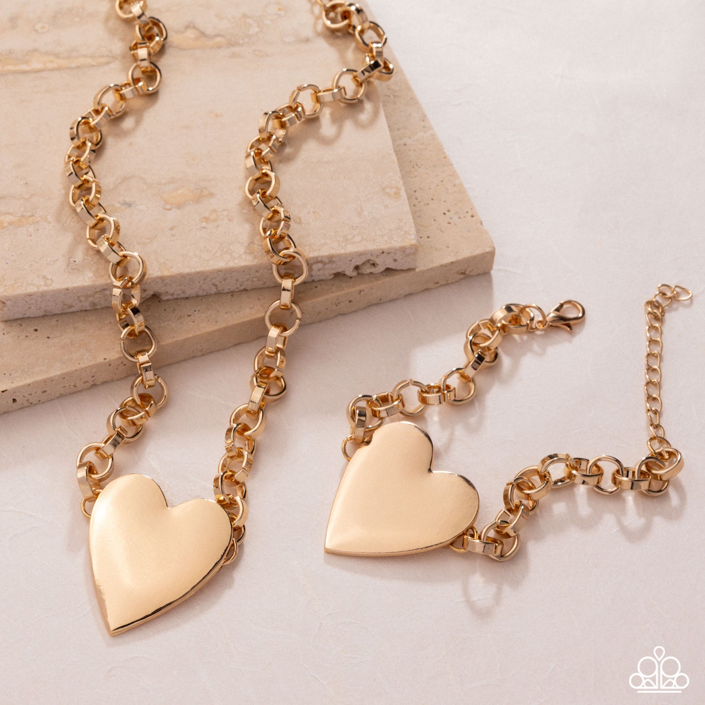 Sweet Start - Complete Paparazzi Look - Smitten Start Gold Heart Necklace and Sentimental Start Gold Heart Bracelet Set