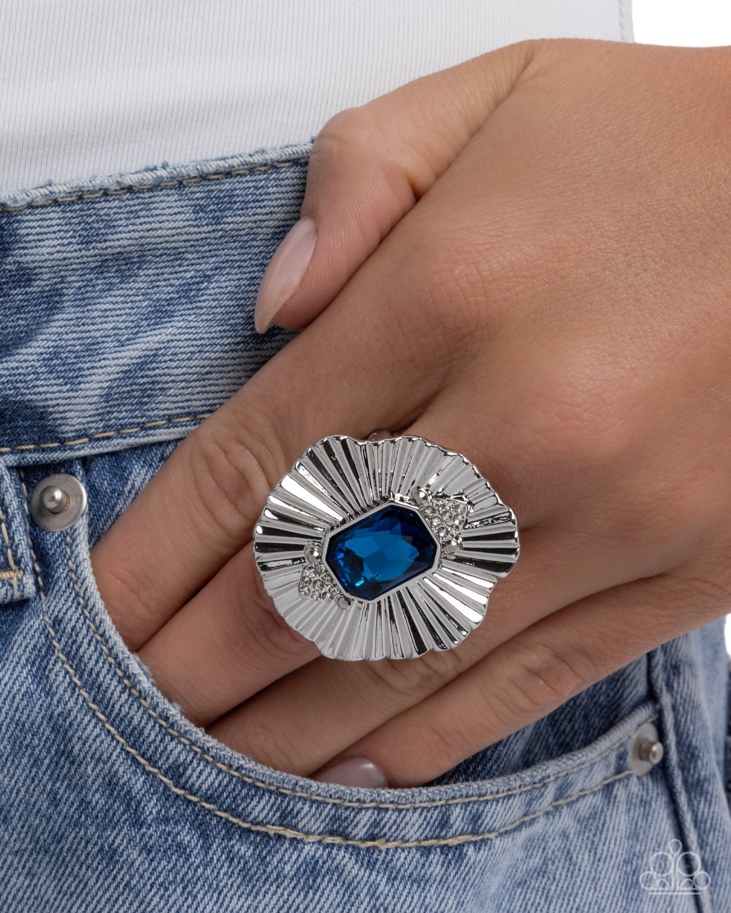 Wiry Wisdom - Blue Paparazzi Necklace and Sunburst Siren Blue Paparazzi Ring