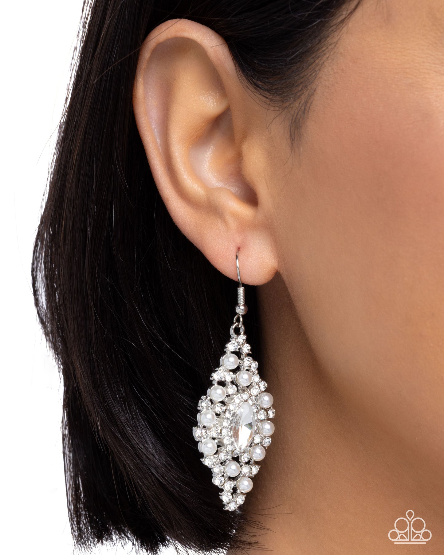 Scintillating Spiral - White Necklace and Palatial Promenade - White Earrings Set