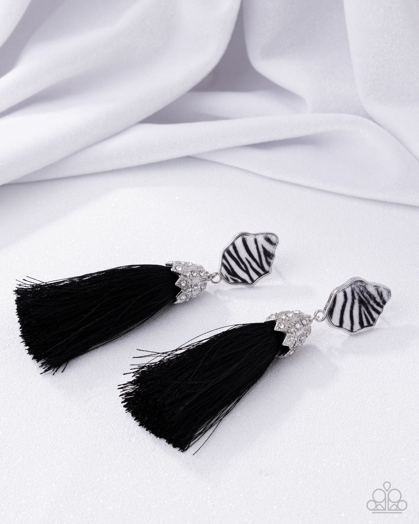 Iconic Zebra - Black - Paparazzi Post Earrings
