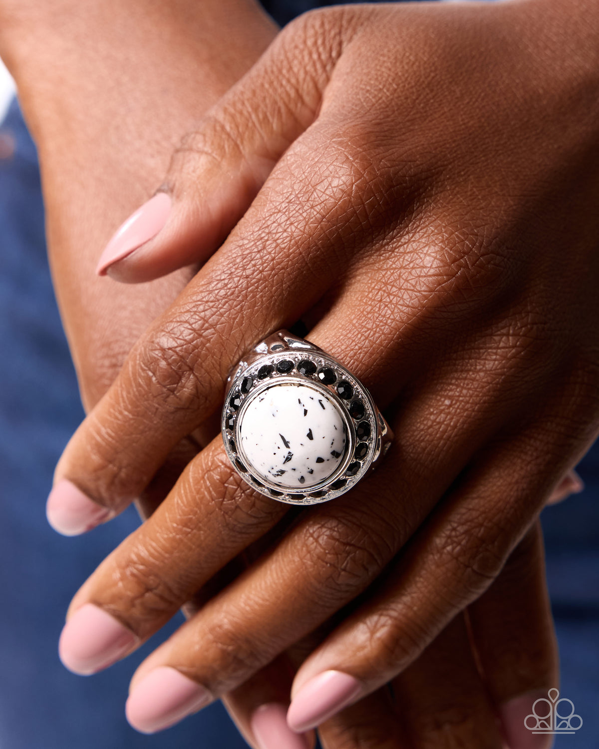 Utterly Enchanted - White Cuff Bracelet and Stone Selfie White Ring Set (2-Piece)