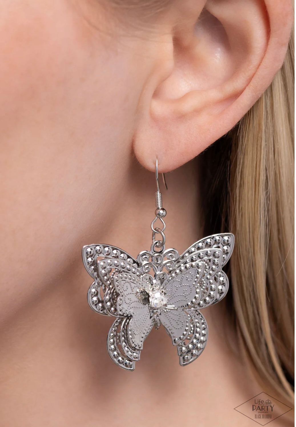 Layered Launch - Butterfly White - Paparazzi Earrings
