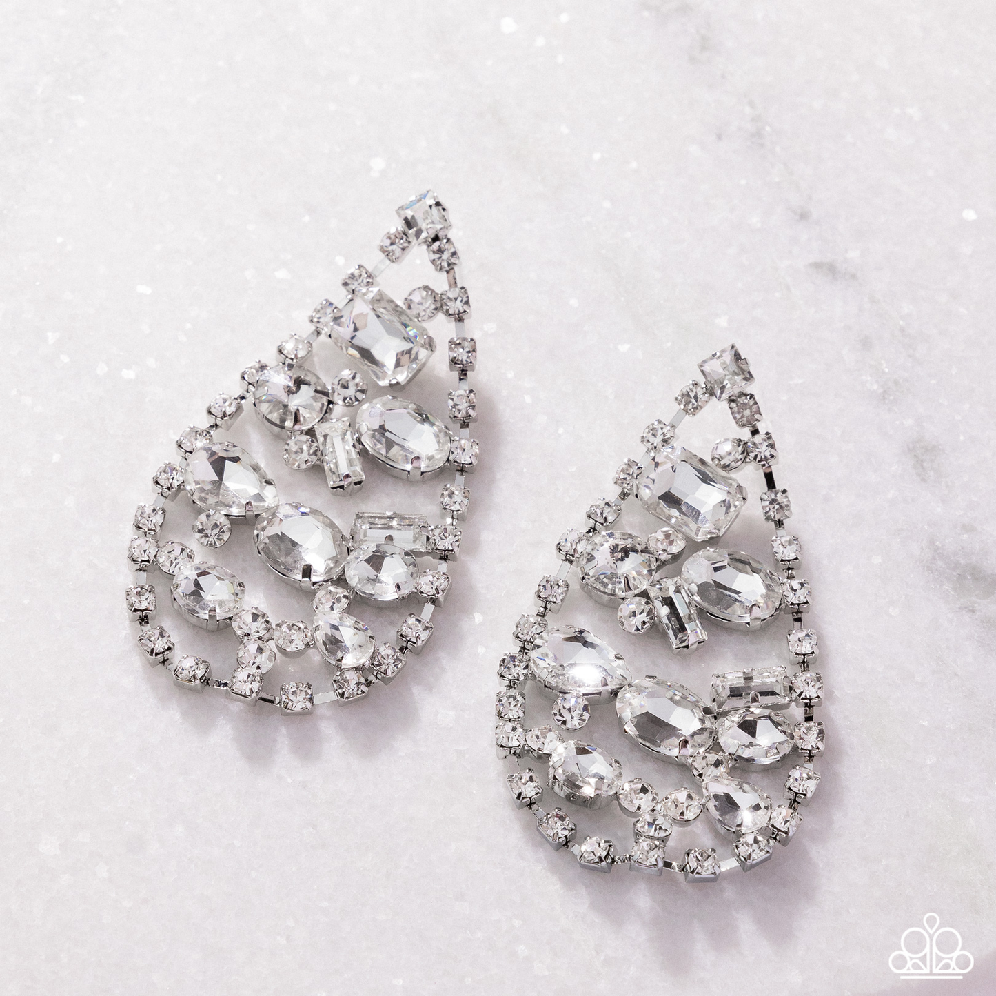 Giant Glitter - White - Paparazzi Earrings (2025 EMP)