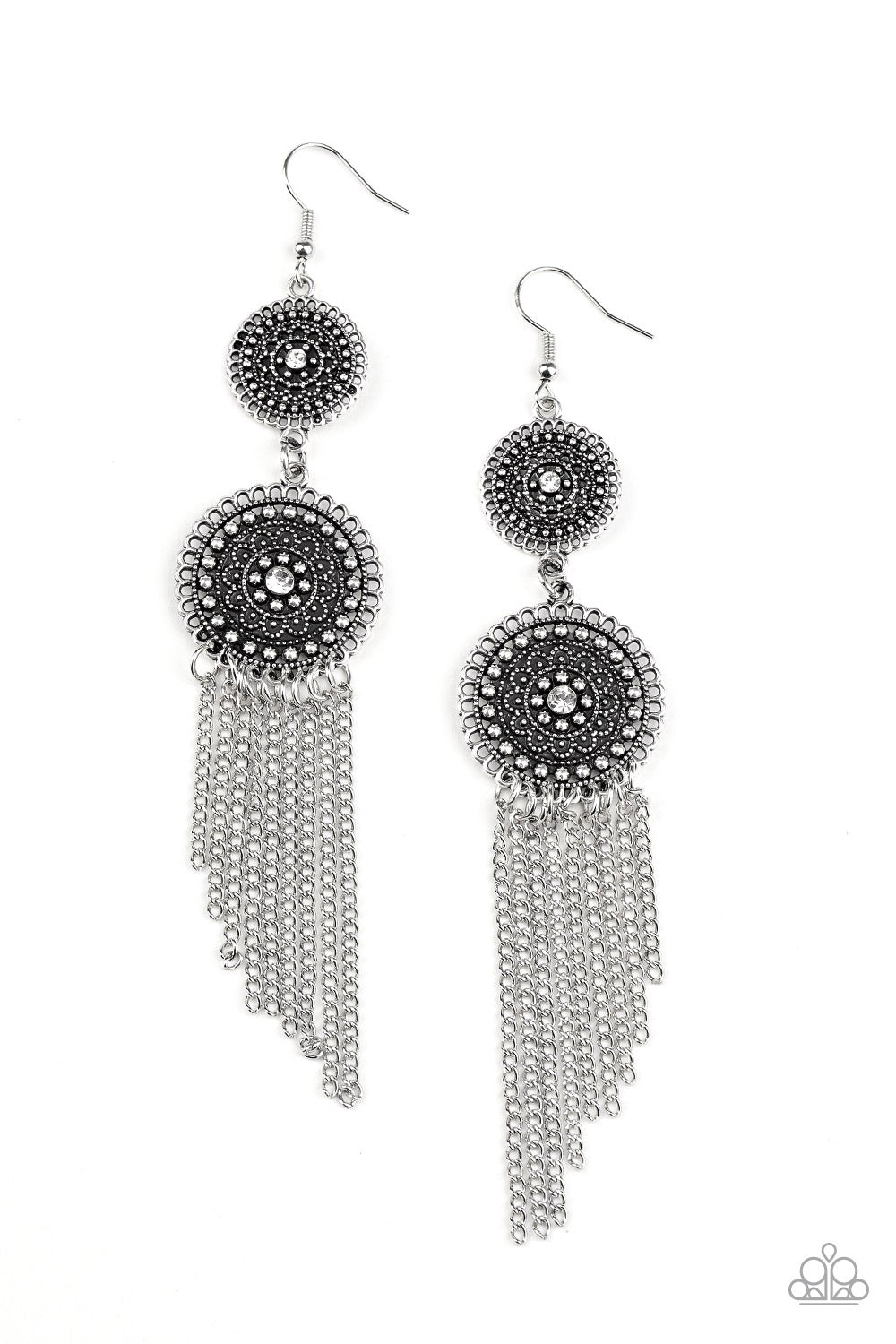 Medallion Mecca - White Fish Hook Earrings