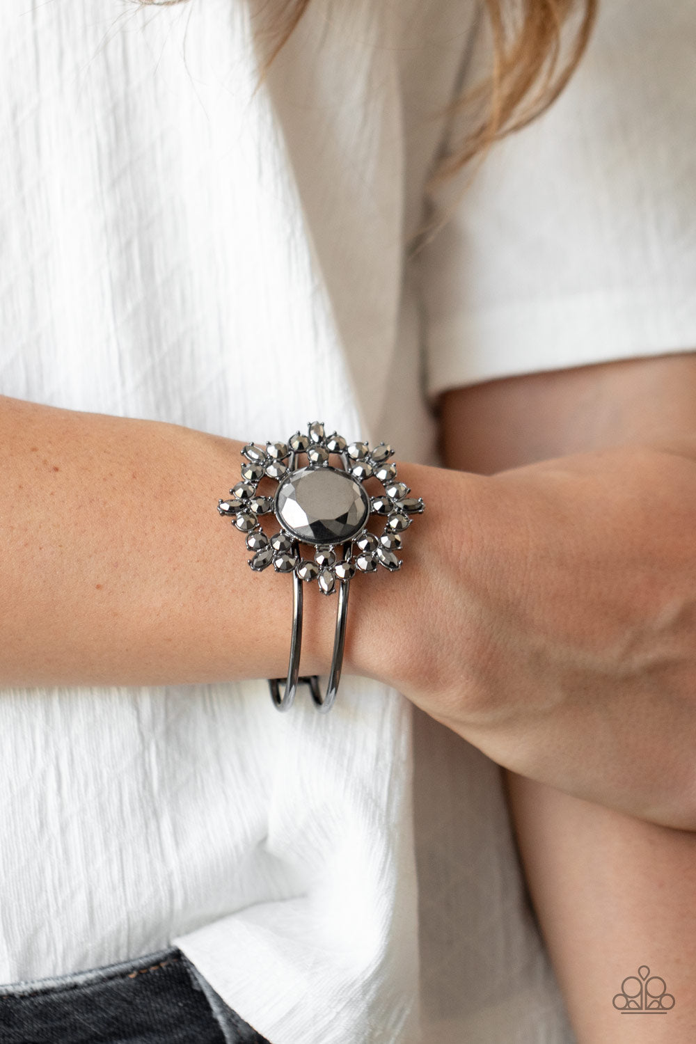 Elaborate Elegance - Black Hinged Bracelet