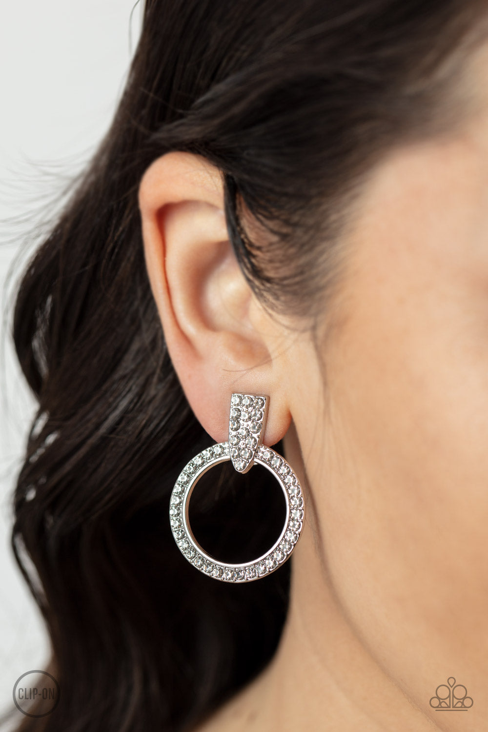 Sparkle at Your Service - White - Clip On Paparazzi Earrings