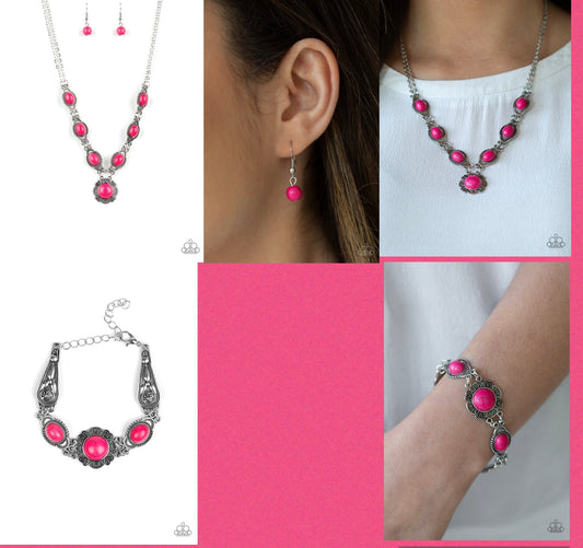 Desert Dreamin - Pink - and Serenely Southern - Pink Paparazzi Necklace and Bracelet Set