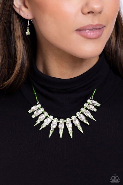 Punk Passion - Green Necklace, Piquant Punk - Green Earrings and Punky Plot Twist - Green Cuff Bracelet (3-Piece Set)