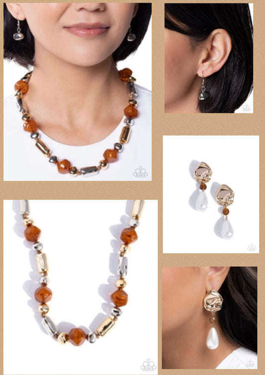 Danger Zone Delight - Brown - Necklace and Exquisite Elegance Earrings (2-Piece Set)