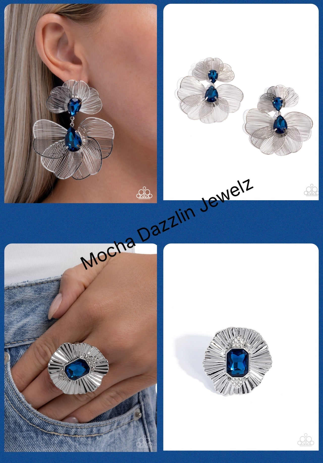 Wiry Wisdom - Blue Paparazzi Necklace and Sunburst Siren Blue Paparazzi Ring