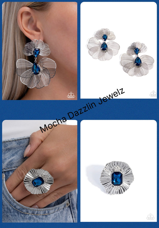 Wiry Wisdom - Blue Paparazzi Necklace and Sunburst Siren Blue Paparazzi Ring