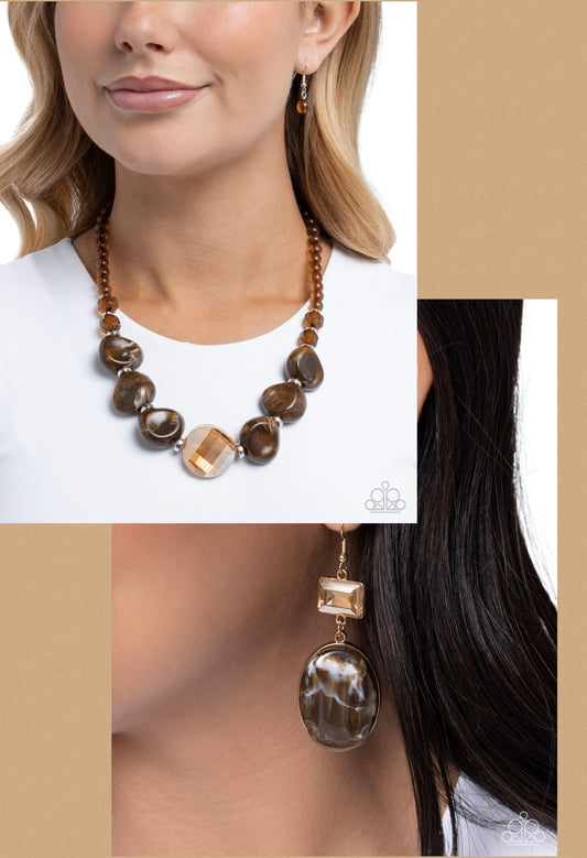 Gallery Walk Brown Necklace and Saturated Swirls Brown Earrings Set