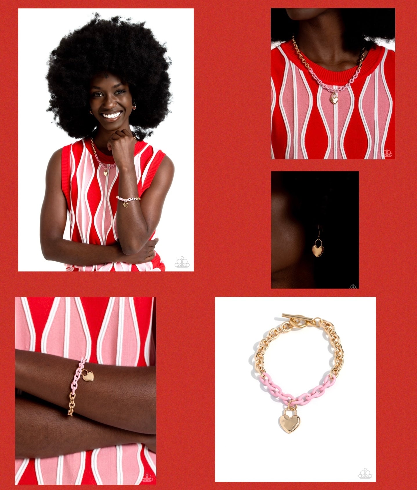 Locked Down - Pink Necklace and Locked and Loved - Pink - Paparazzi Necklace and Bracelet Set