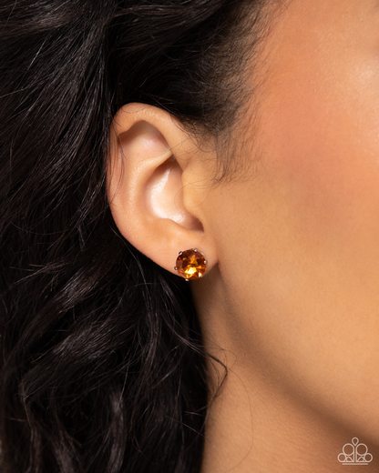 Birthstone Beauty - Orange Necklace and Breathtaking Birthstone - Orange Post Earring Set (November)