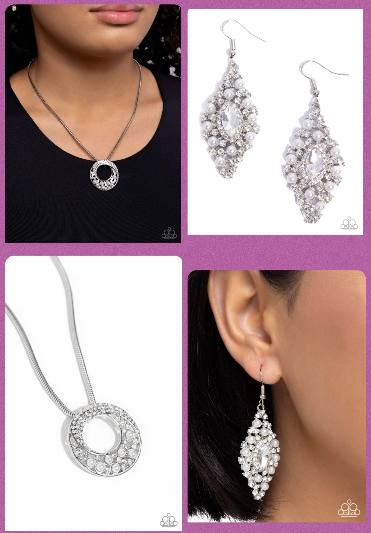Scintillating Spiral - White Necklace and Palatial Promenade - White Earrings Set