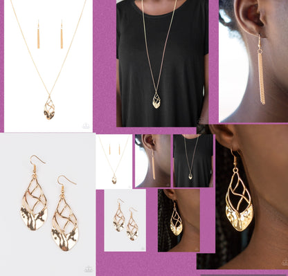 Swank Bank - Gold Necklace and Super Swanky - Gold - Paparazzi Earrings Paparazzi Set