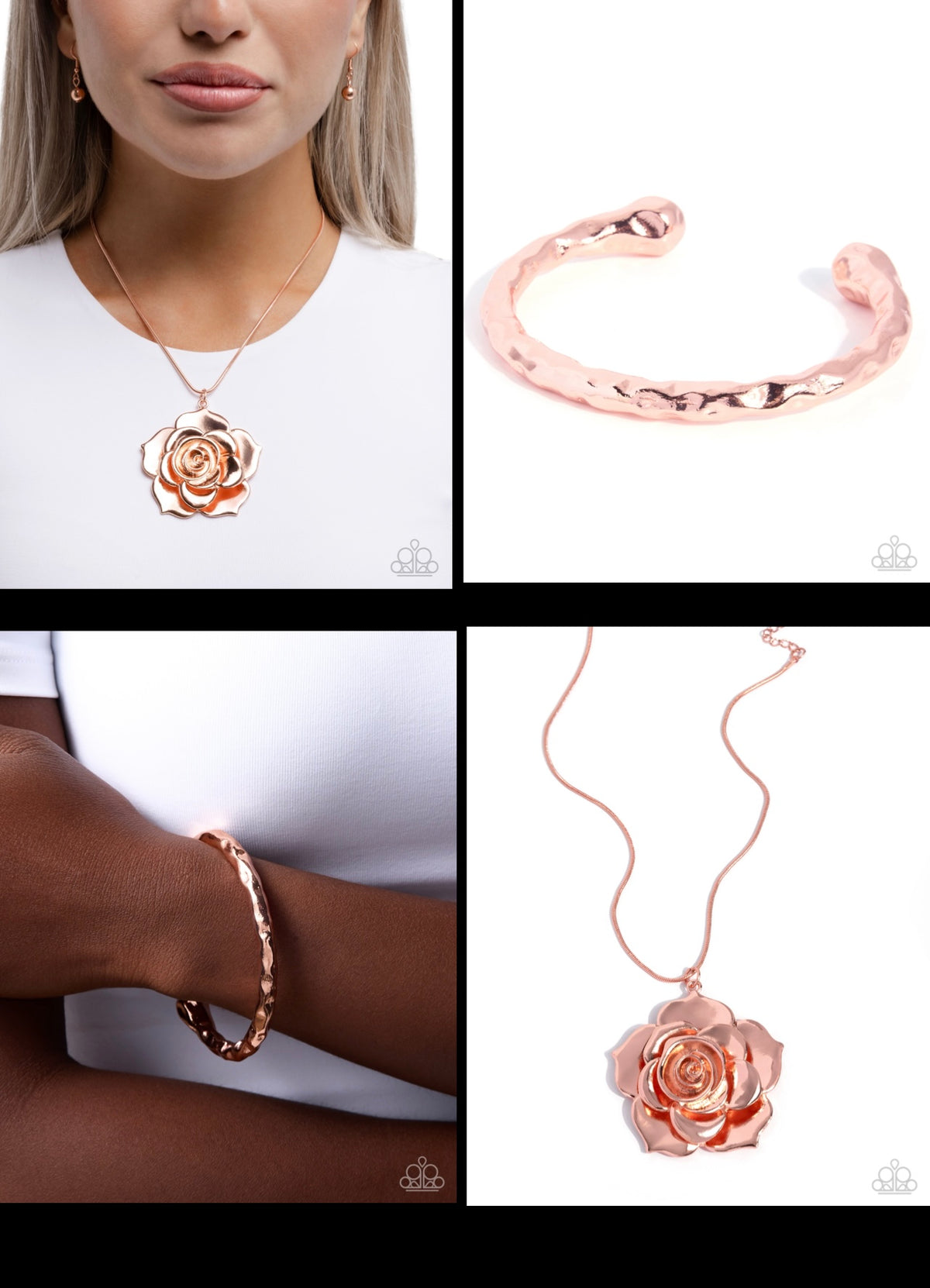 Restful Rose - Copper Necklace and Hammered Haul Copper Bracelet Set