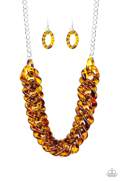Comin In HAUTE - Brown Necklace and Glassy Gaze Brown Earrings