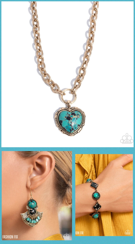 Heartfelt Horoscope - Green Necklace, Free-Spirited Feat - Green Bracelet and Expecting Green Earrings (3-Piece Set)