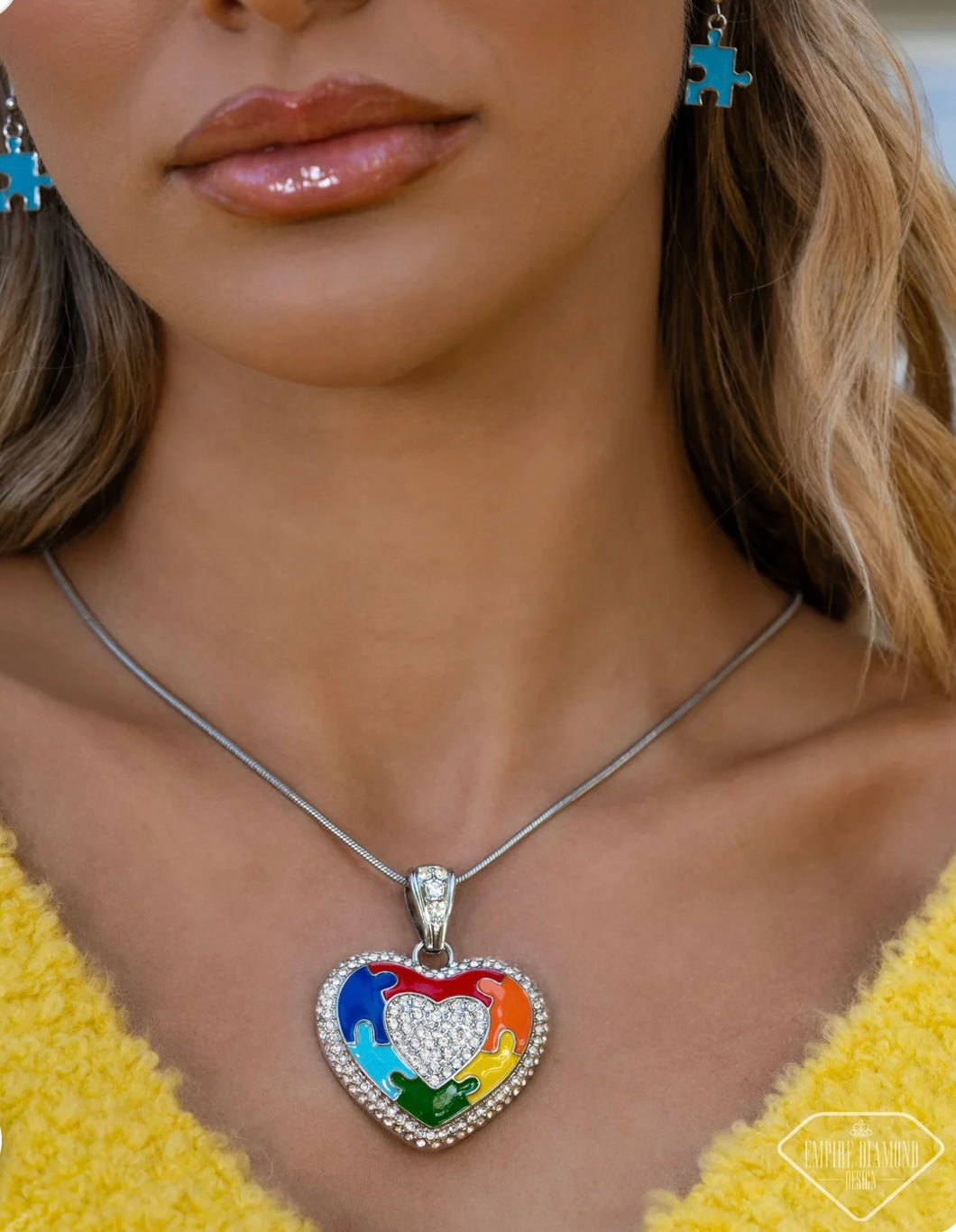 Puzzling Parallel Multicolor Puzzle Heart Necklace