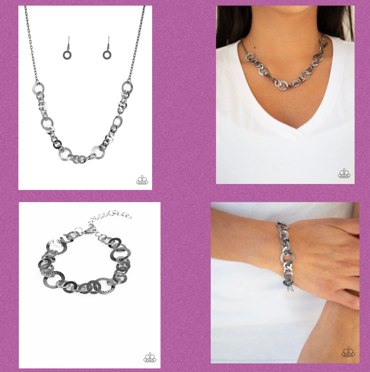 Move It On Over - Black Necklace and Modern Movement - Black Bracelet Set