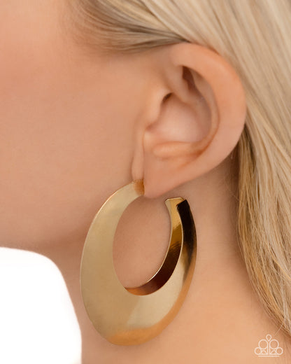 Going OVAL-board - Gold - Paparazzi Hoop Earrings