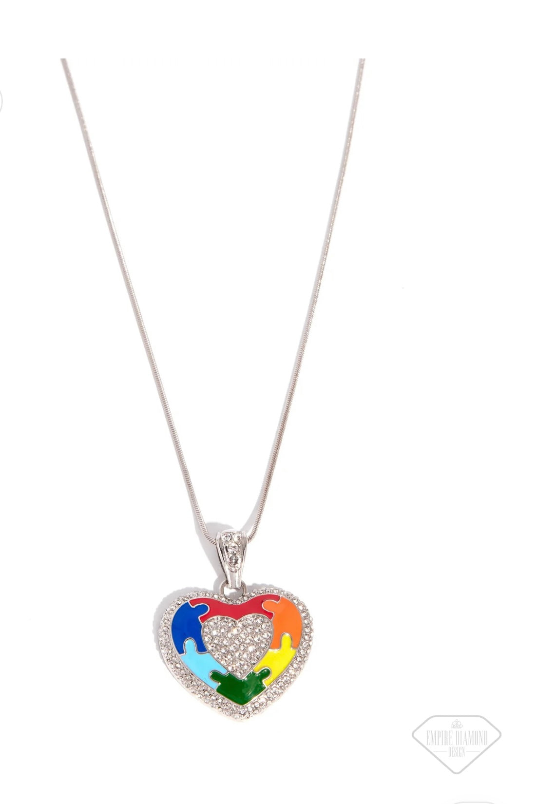 Puzzling Parallel Multicolor Puzzle Heart Necklace