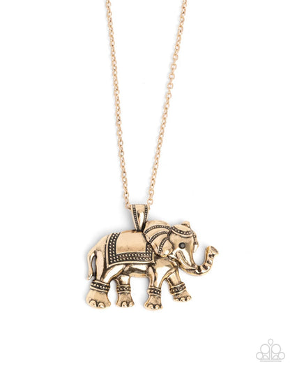 Elaborate Elephant - Gold Necklace - Paparazzi Necklace
