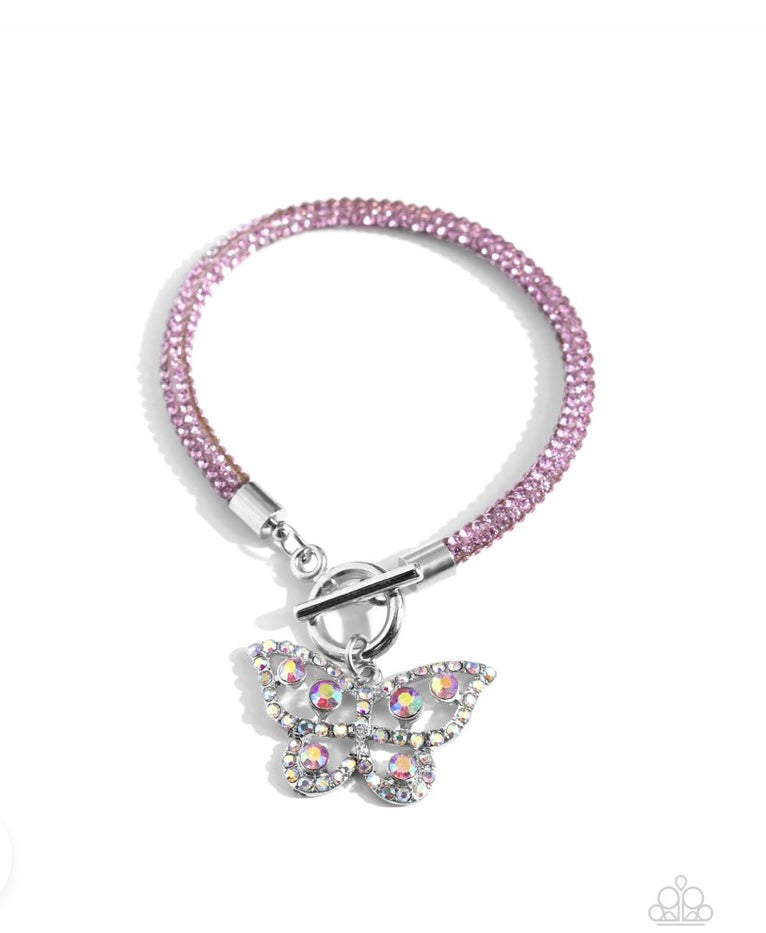 SHIMMERING Wings Butterfly and Aerial Appeal Toggle Butterfly - Pink - Paparazzi Necklace and Bracelet Set
