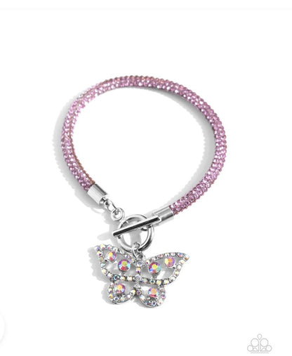 SHIMMERING Wings Butterfly and Aerial Appeal Toggle Butterfly - Pink - Paparazzi Necklace and Bracelet Set