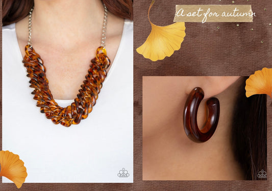 Comin In HAUTE - Brown Necklace and Glassy Gaze Brown Earrings