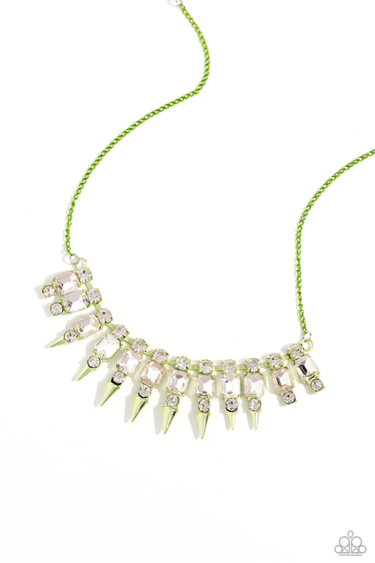 Punk Passion - Green Necklace, Piquant Punk - Green Earrings and Punky Plot Twist - Green Cuff Bracelet (3-Piece Set)