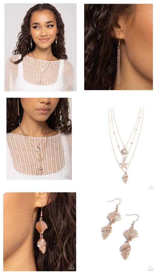 Seashell Sonata - Rose Gold Necklace and SHELL, I Was In the Area - Rose Gold Earrings