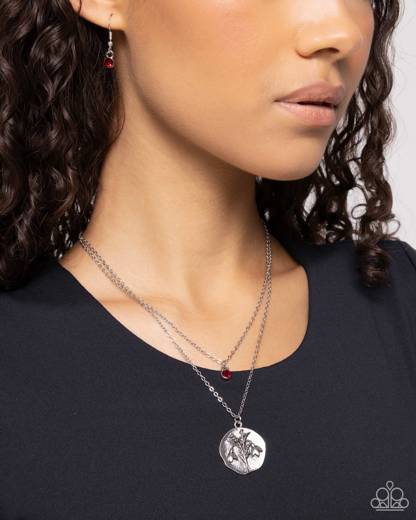 Birthstone Beauty - Red Necklace and Breathtaking Birthstone Red Earring Set (January)