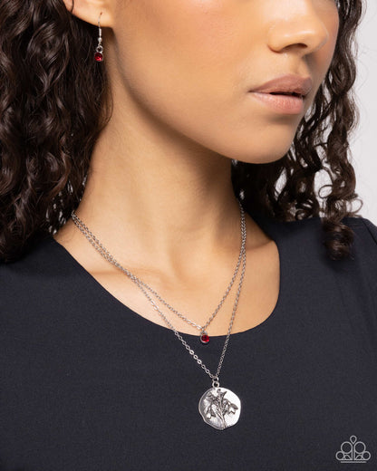 Birthstone Beauty - Red Necklace and Breathtaking Birthstone Red Earring Set (January)