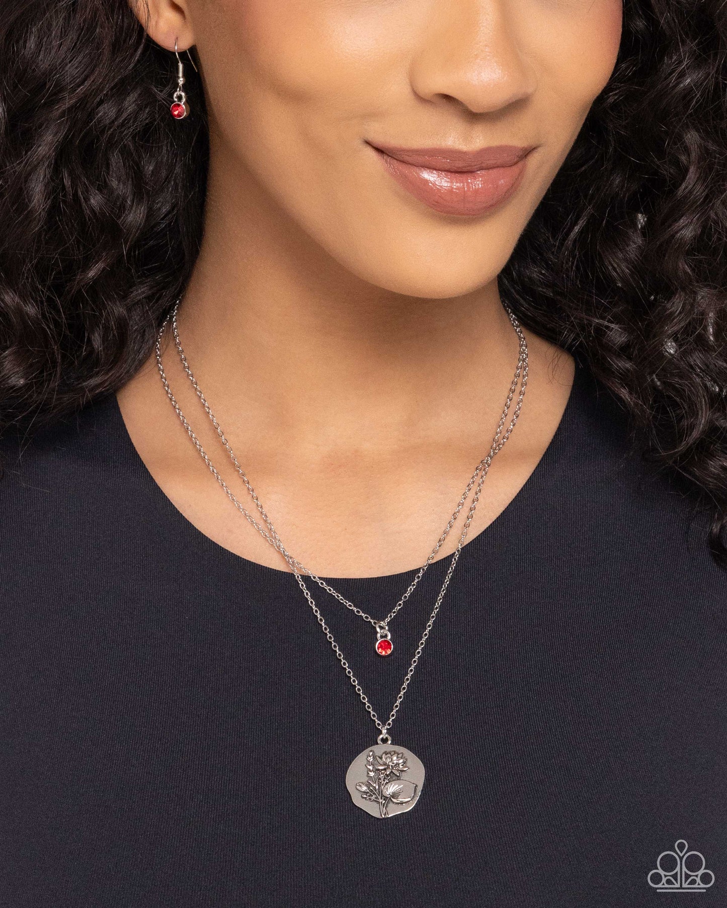 Birthstone Beauty - Red Necklace and Breathtaking Birthstone Red Post Earrings(July)