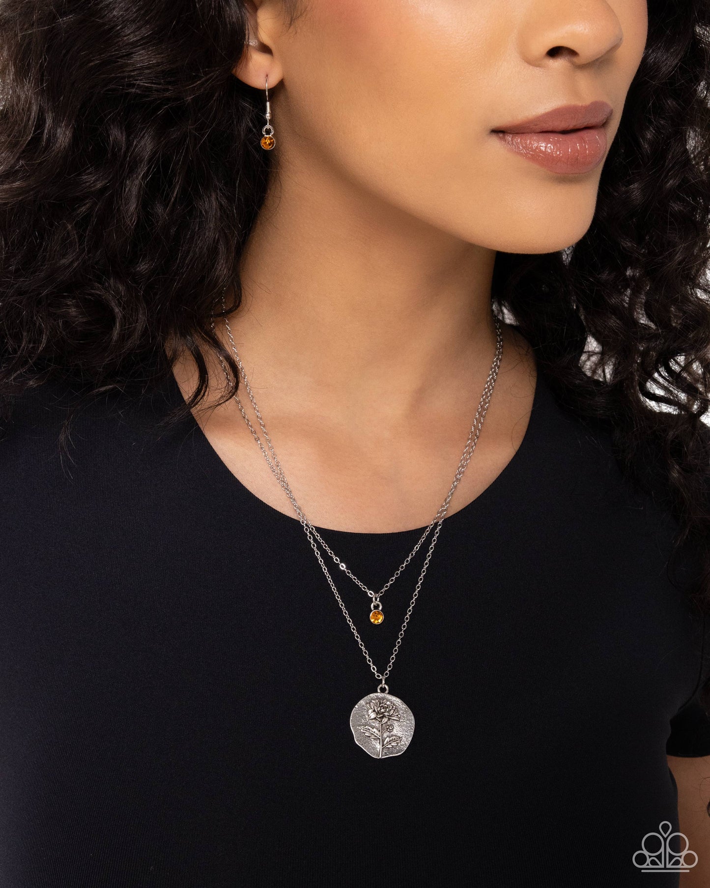 Birthstone Beauty - Orange Necklace and Breathtaking Birthstone - Orange Post Earring Set (November)