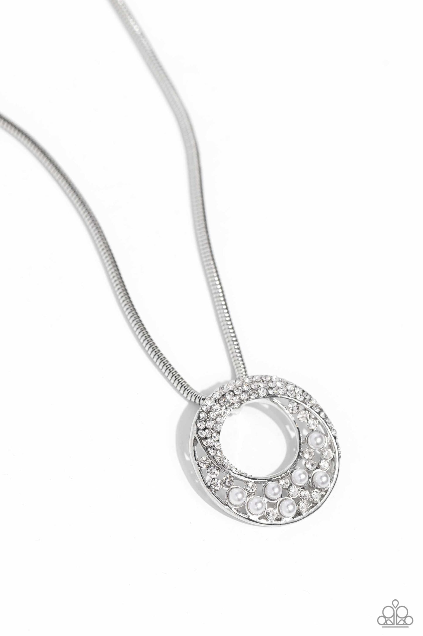 Scintillating Spiral - White Necklace and Palatial Promenade - White Earrings Set