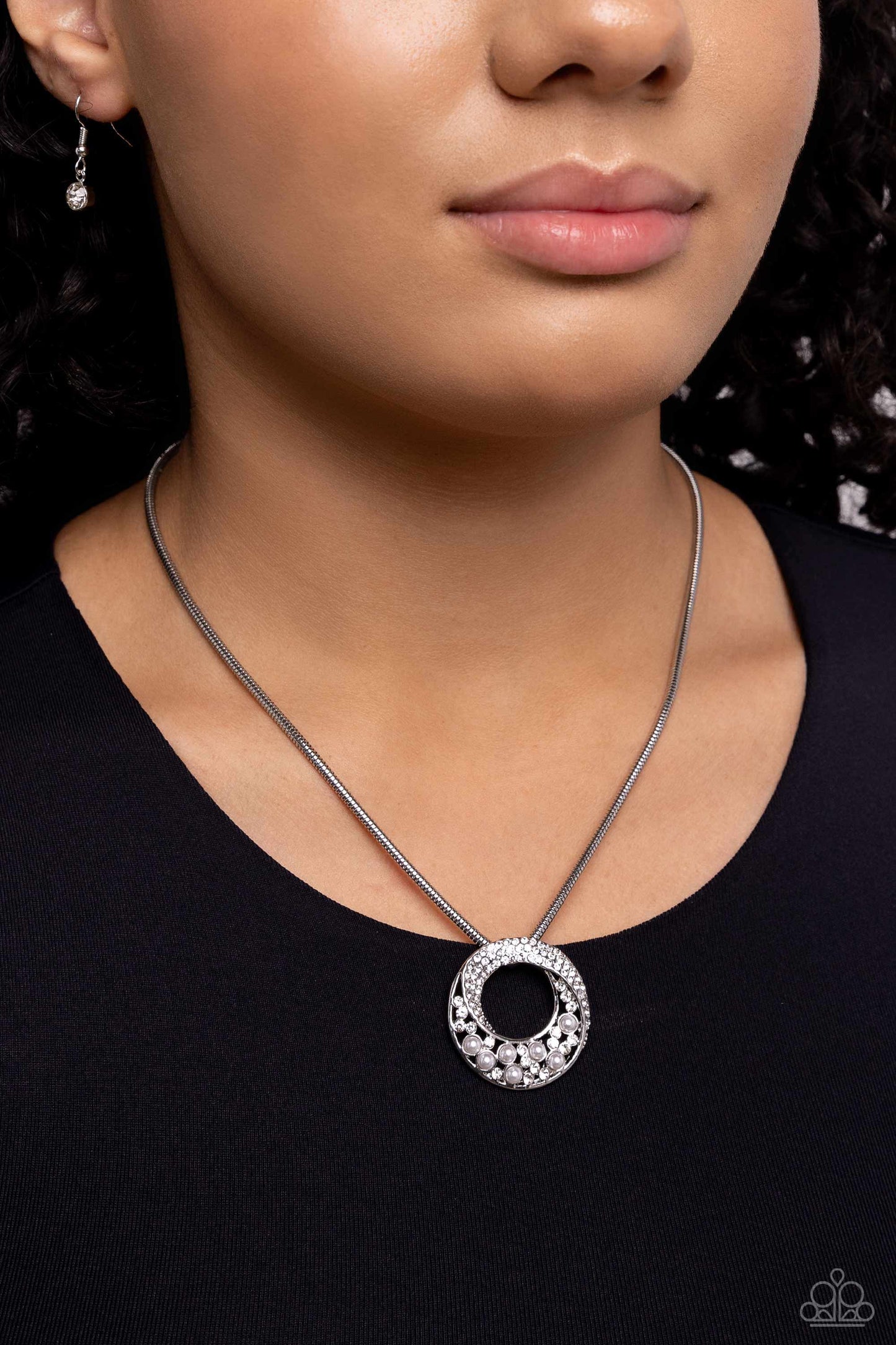 Scintillating Spiral - White Necklace and Palatial Promenade - White Earrings Set