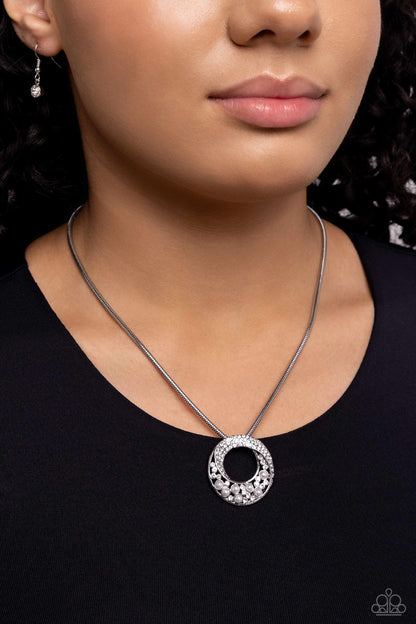 Scintillating Spiral - White Necklace and Palatial Promenade - White Earrings Set