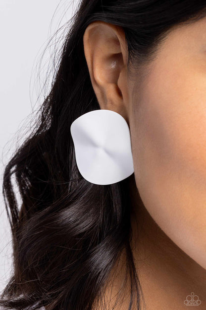 Moody Masterpiece - White - Paparazzi Post Earrings