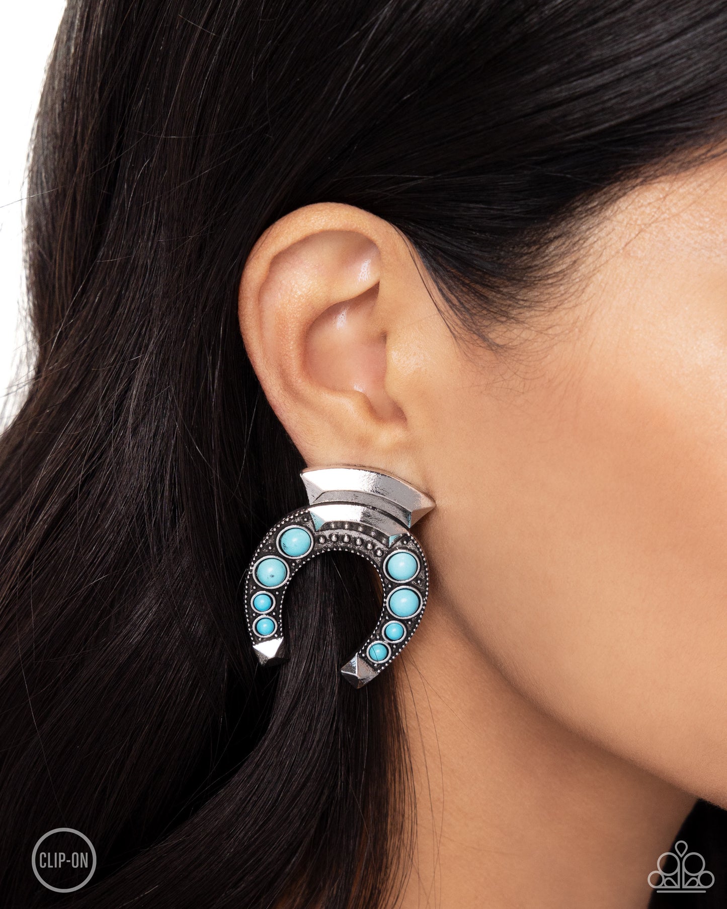 Harmonious Horseshoe - Blue - Paparazzi Clip On Earrings