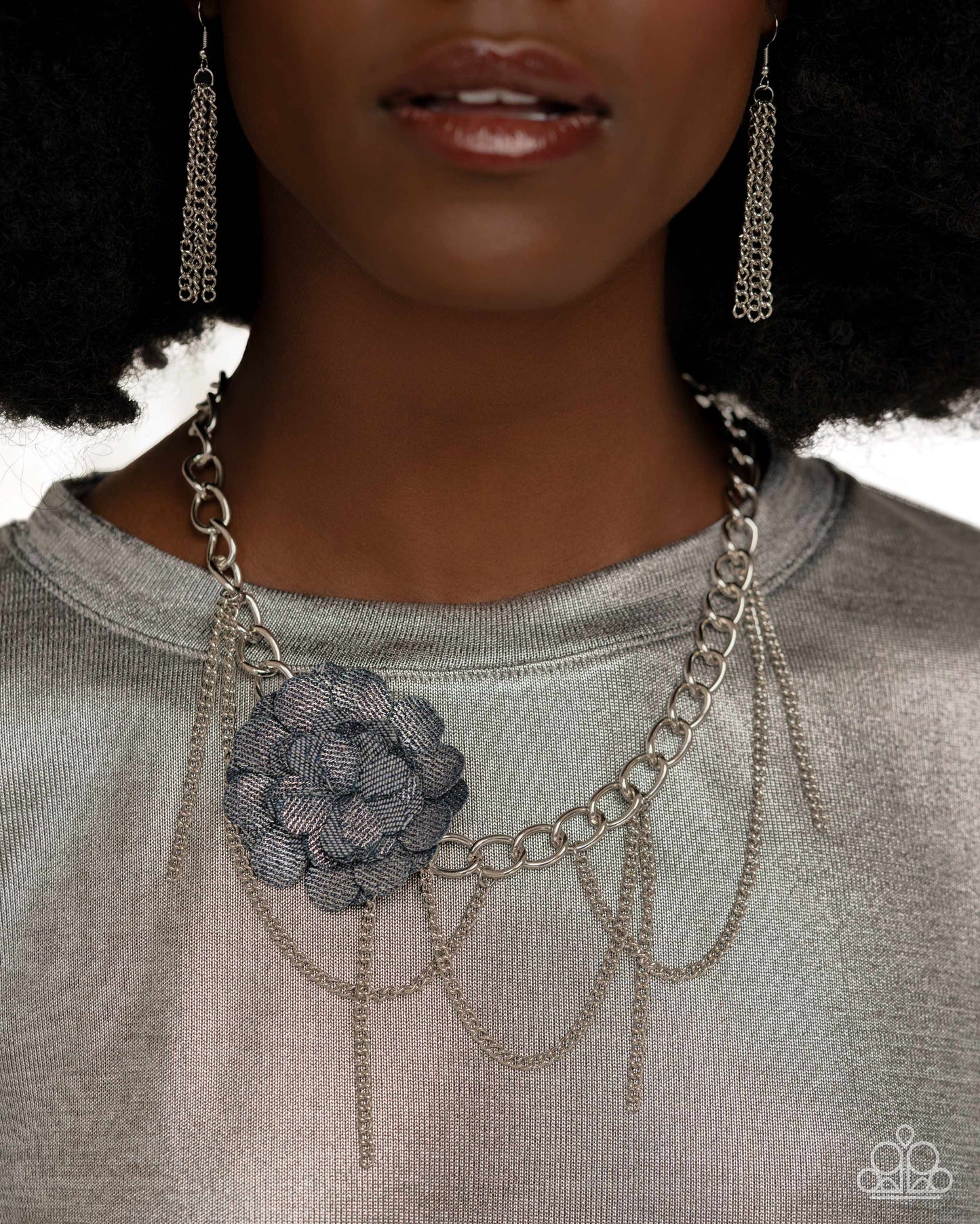 Deconstructed Denim - Blue - Paparazzi Necklace and Dauntless Denim Blue Earrings Set