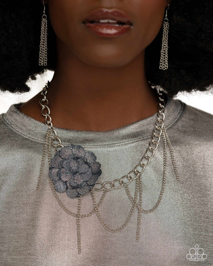 Deconstructed Denim - Blue - Paparazzi Necklace and Dauntless Denim Blue Earrings Set