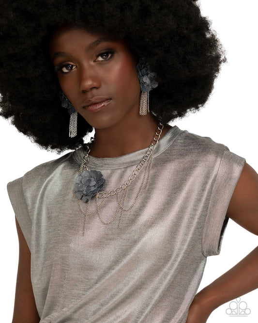 Deconstructed Denim - Blue - Paparazzi Necklace and Dauntless Denim Blue Earrings Set