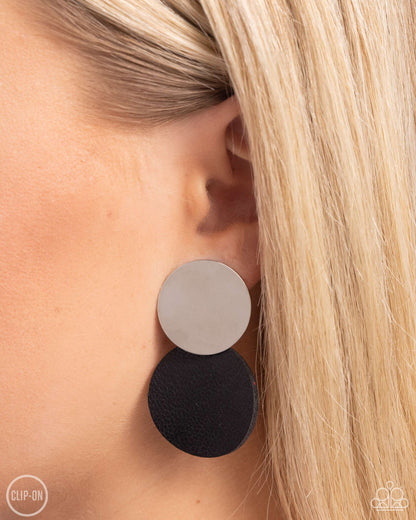 Leather Leader - Black - Paparazzi Clip On Earrings
