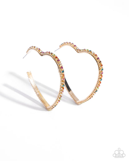 Halftime Hearts - Gold/Multi - Paparazzi Earrings