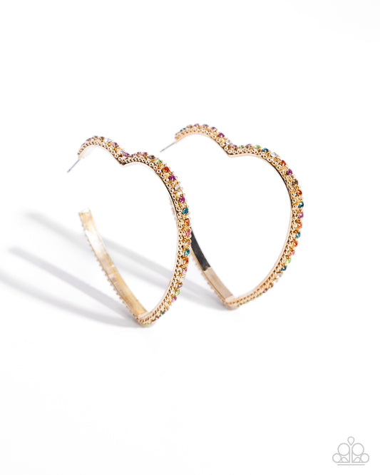 Halftime Hearts - Gold/Multi - Paparazzi Earrings