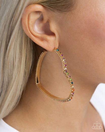 Halftime Hearts - Gold/Multi - Paparazzi Earrings